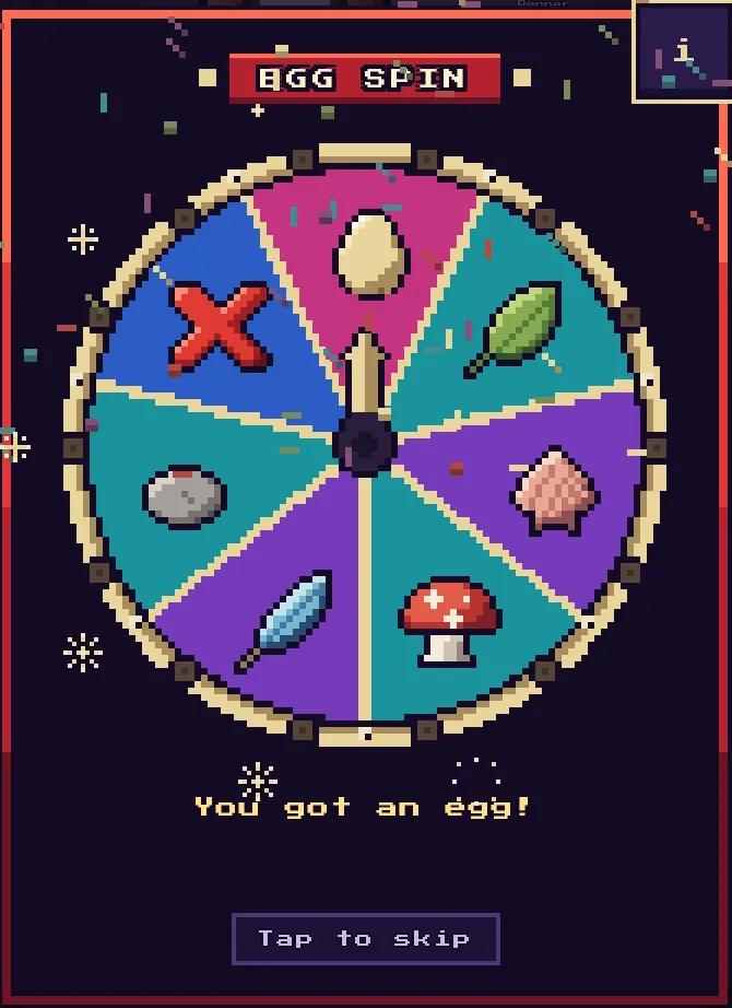 The Egg Spin wheel landing on an egg