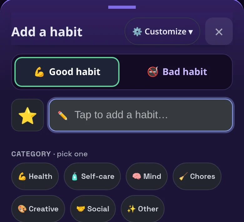 The Add a habit sheet with Good habit and Bad habit options